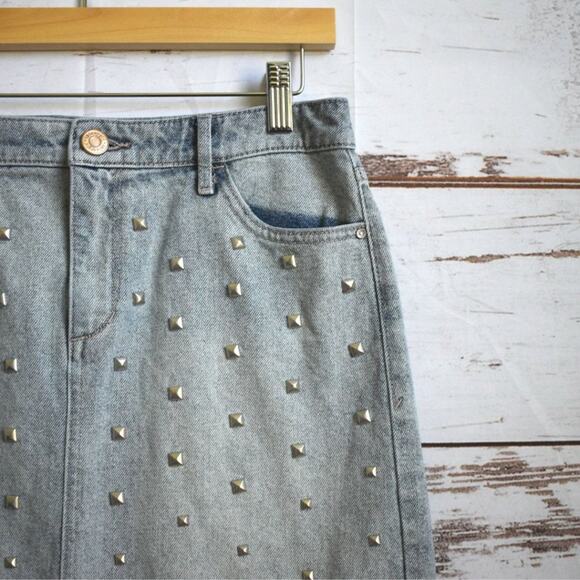 SKINNY GIRL JEANS Women's 100% Cotton Silver Studded Mini Skirt Size 27 - Picture 2 of 5